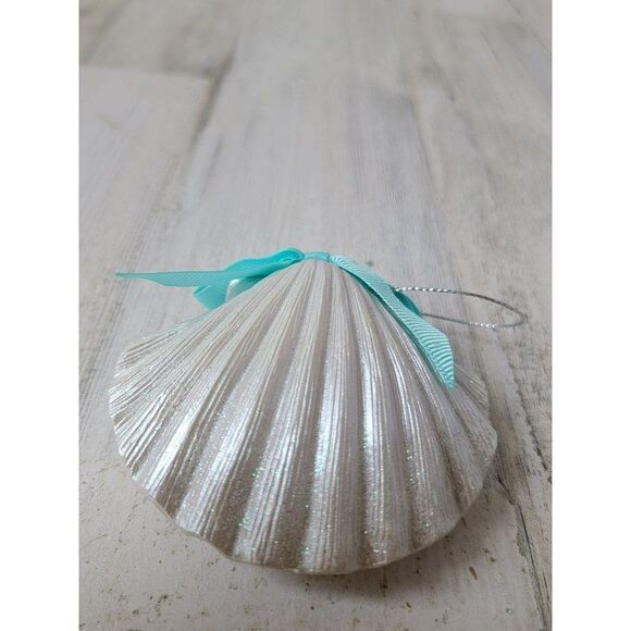 Silver glitter shell bow ornament Xmas decor sea ocean - Picture 2 of 4